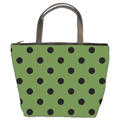 Large Black Polka Dots On Crocodile Green - Bucket Bag by FashionLane