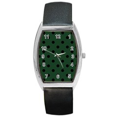 Large Black Polka Dots On Eden Green - Barrel Style Metal Watch by FashionLane