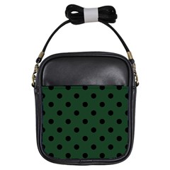 Large Black Polka Dots On Eden Green - Girls Sling Bag by FashionLane