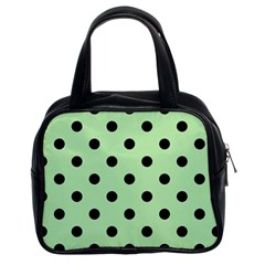 Large Black Polka Dots On Pale Green - Classic Handbag (two Sides) by FashionLane