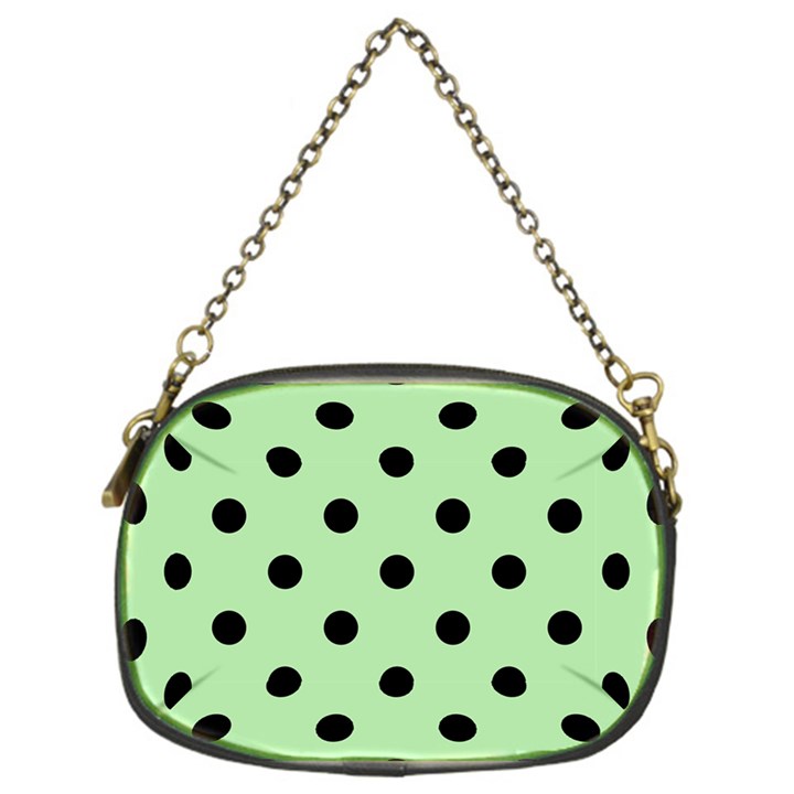 Large Black Polka Dots On Pale Green - Chain Purse (One Side)