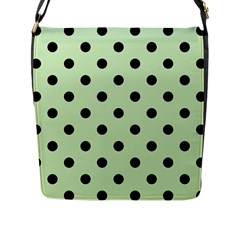 Large Black Polka Dots On Tea Green - Flap Closure Messenger Bag (l) by FashionLane