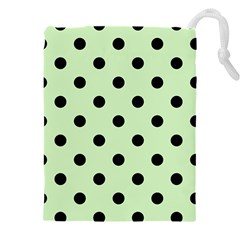 Large Black Polka Dots On Tea Green - Drawstring Pouch (4xl) by FashionLane