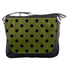 Large Black Polka Dots On Woodbine Green - Messenger Bag by FashionLane