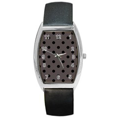 Large Black Polka Dots On Ash Grey - Barrel Style Metal Watch by FashionLane