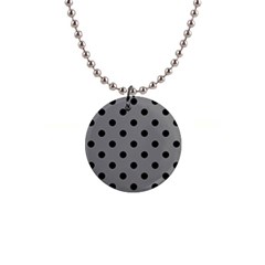 Large Black Polka Dots On Battleship Grey - 1  Button Necklace by FashionLane