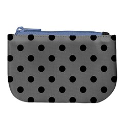 Large Black Polka Dots On Battleship Grey - Large Coin Purse by FashionLane