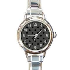 Large Black Polka Dots On Beluga Grey - Round Italian Charm Watch by FashionLane