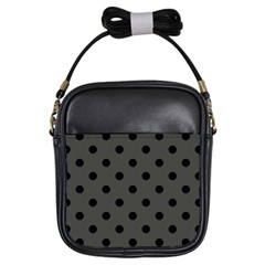 Large Black Polka Dots On Beluga Grey - Girls Sling Bag by FashionLane