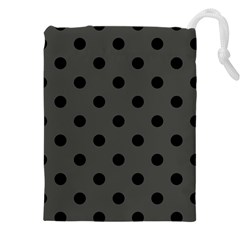 Large Black Polka Dots On Beluga Grey - Drawstring Pouch (5xl) by FashionLane