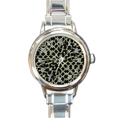 Dark Interlace Motif Mosaic Pattern Round Italian Charm Watch