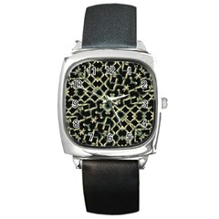 Dark Interlace Motif Mosaic Pattern Square Metal Watch