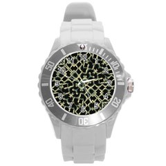 Dark Interlace Motif Mosaic Pattern Round Plastic Sport Watch (l) by dflcprintsclothing