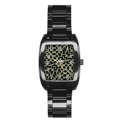 Dark Interlace Motif Mosaic Pattern Stainless Steel Barrel Watch