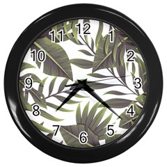 Tropical Leaves Wall Clock (black) by goljakoff