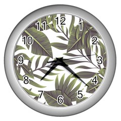 Tropical Leaves Wall Clock (silver) by goljakoff