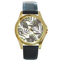 Tropical Leaves Round Gold Metal Watch by goljakoff