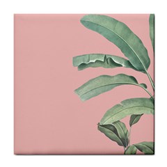 Palm leaf on pink Tile Coaster