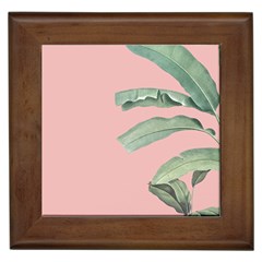 Palm leaf on pink Framed Tile