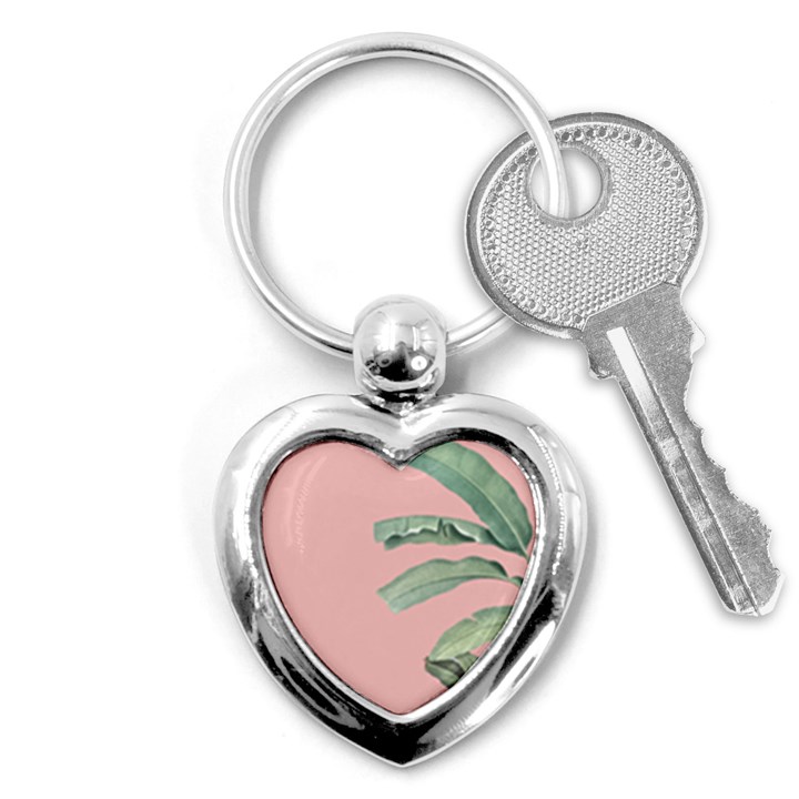 Palm leaf on pink Key Chain (Heart)