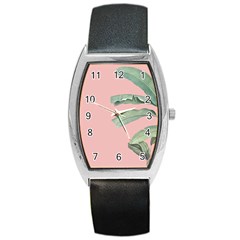 Palm leaf on pink Barrel Style Metal Watch