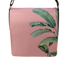 Palm leaf on pink Flap Closure Messenger Bag (L)