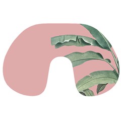 Palm leaf on pink Travel Neck Pillow