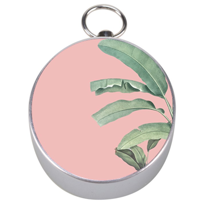 Palm leaf on pink Silver Compasses