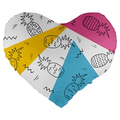 Modern Pineapples Large 19  Premium Flano Heart Shape Cushions by goljakoff