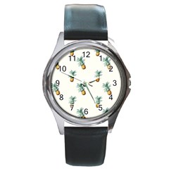 Tropical pineapples Round Metal Watch