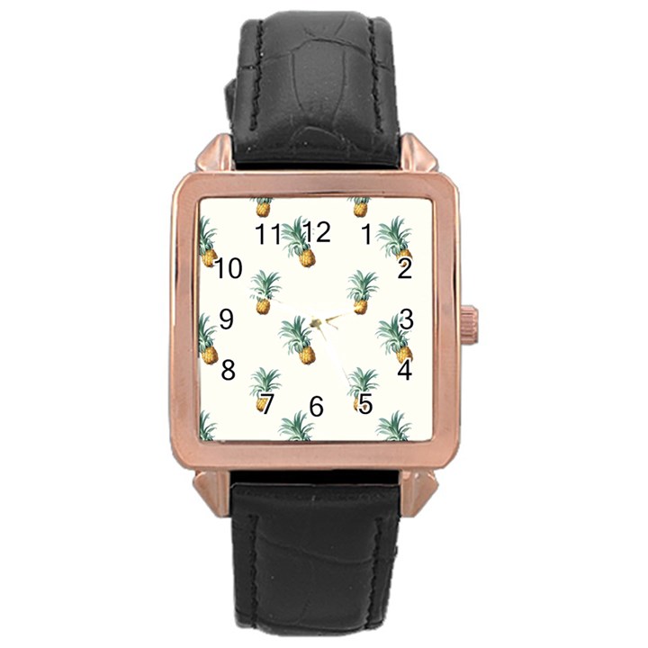 Tropical pineapples Rose Gold Leather Watch 