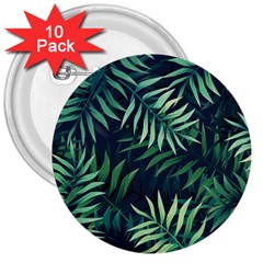 Green Leaves 3  Buttons (10 Pack) 