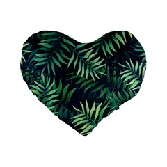 Green Leaves Standard 16  Premium Flano Heart Shape Cushions by goljakoff