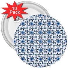 Azulejo Style Blue Tiles 3  Buttons (10 Pack) 