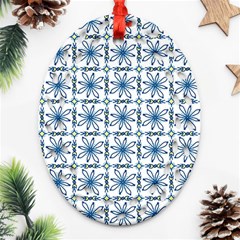 Azulejo Style Blue Tiles Oval Filigree Ornament (two Sides) by MintanArt