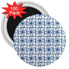 Azulejo Style Blue Tiles 3  Magnets (100 Pack) by MintanArt