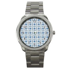 Azulejo Style Blue Tiles Sport Metal Watch by MintanArt