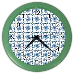 Azulejo Style Blue Tiles Color Wall Clock by MintanArt