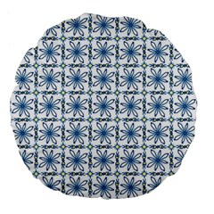 Azulejo Style Blue Tiles Large 18  Premium Flano Round Cushions by MintanArt