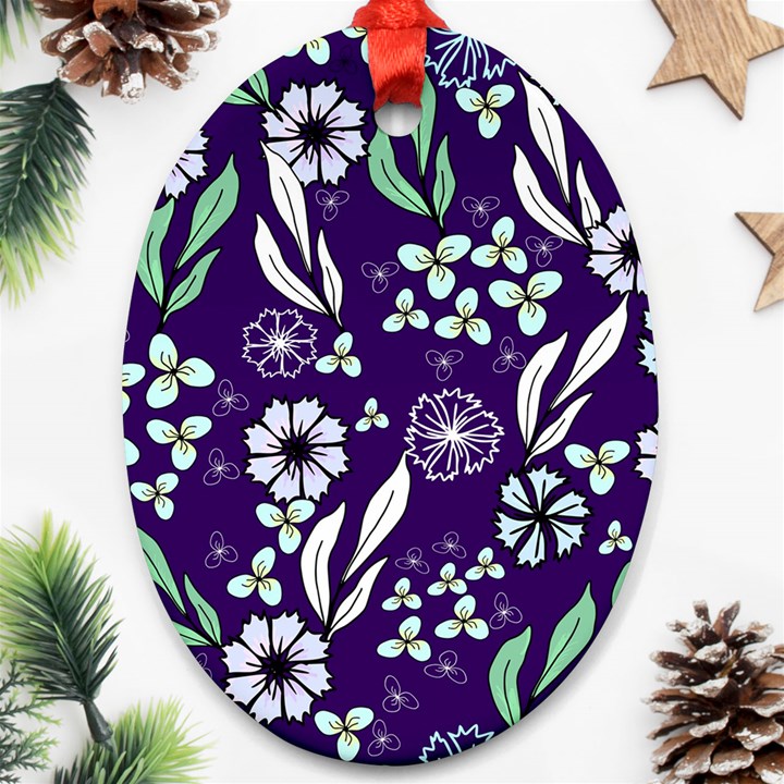 Floral blue pattern Ornament (Oval)