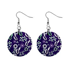 Floral Blue Pattern Mini Button Earrings by MintanArt