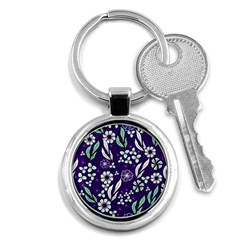 Floral Blue Pattern Key Chain (round) by MintanArt