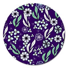 Floral Blue Pattern Magnet 5  (round) by MintanArt