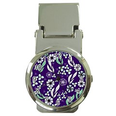 Floral Blue Pattern Money Clip Watches by MintanArt