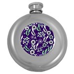 Floral blue pattern Round Hip Flask (5 oz) Front