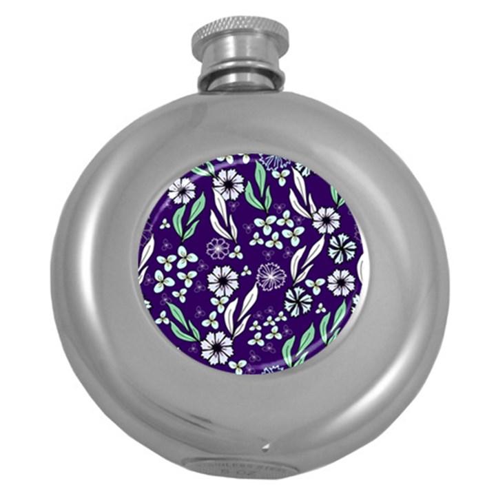 Floral blue pattern Round Hip Flask (5 oz)