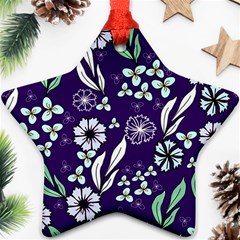 Floral Blue Pattern Star Ornament (two Sides)