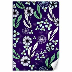 Floral Blue Pattern Canvas 24  X 36  by MintanArt