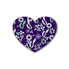 Floral Blue Pattern Rubber Coaster (heart)  by MintanArt