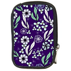 Floral Blue Pattern Compact Camera Leather Case by MintanArt